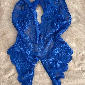 Elegant Blue Lace Bodysuit